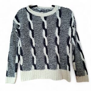 Sparkle & Fade Chunky Knit Sweater Black Cream Cable Pattern XS